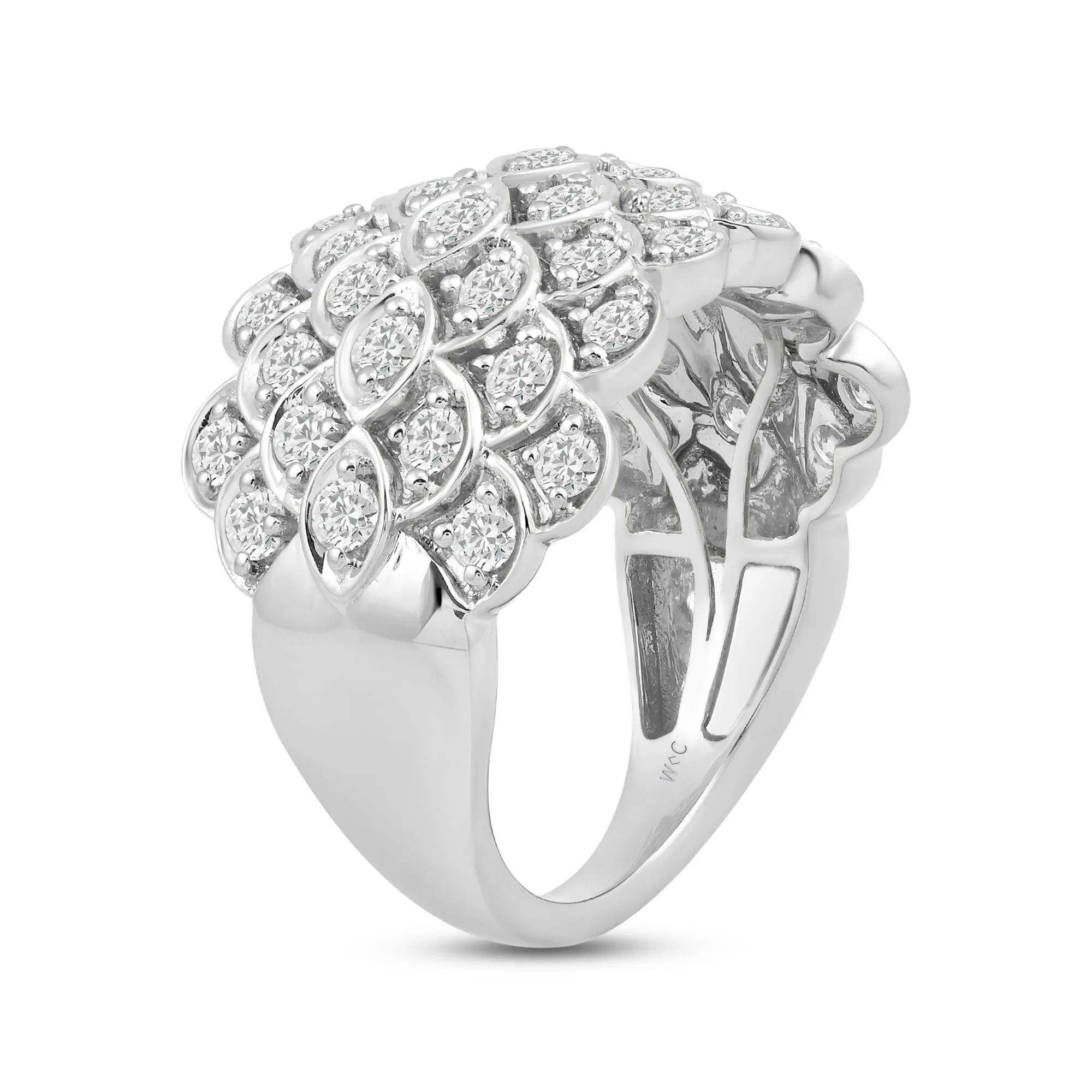 Broad Fish Scale Diamond Cluster Ring