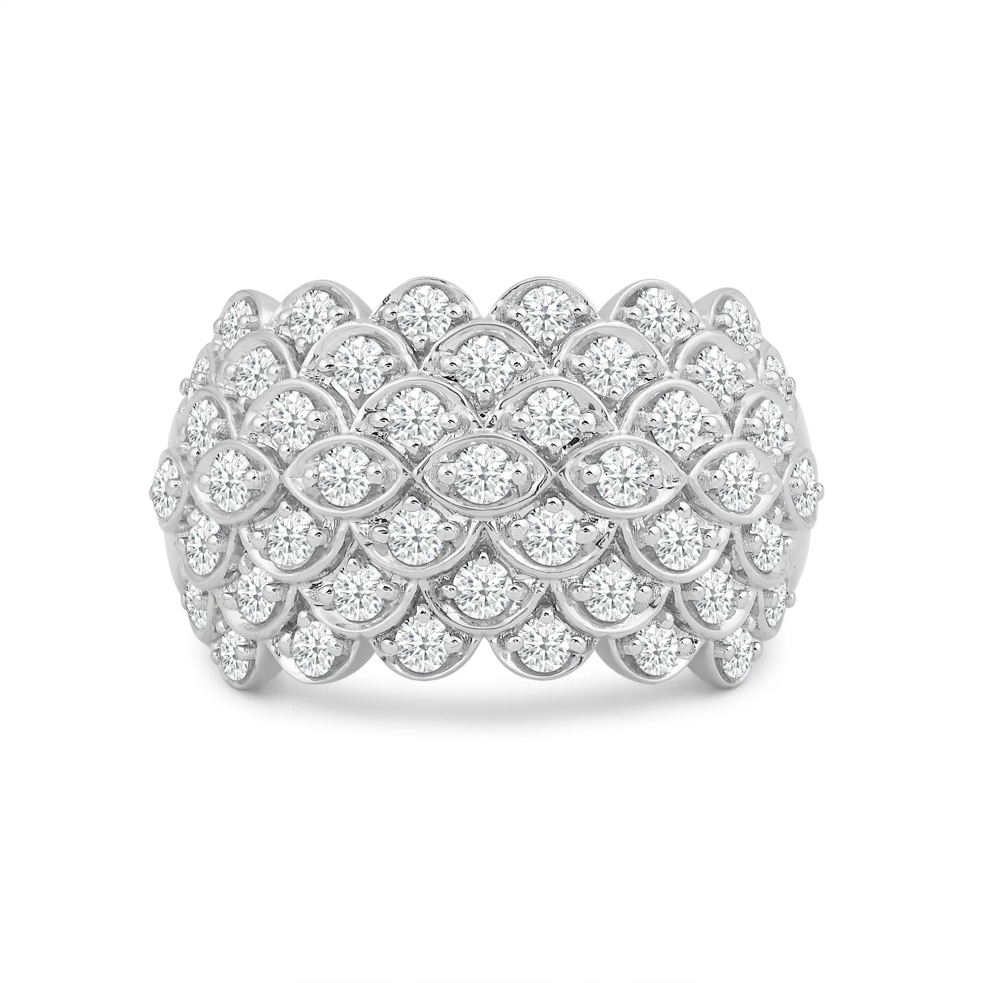 Broad Fish Scale Diamond Cluster Ring