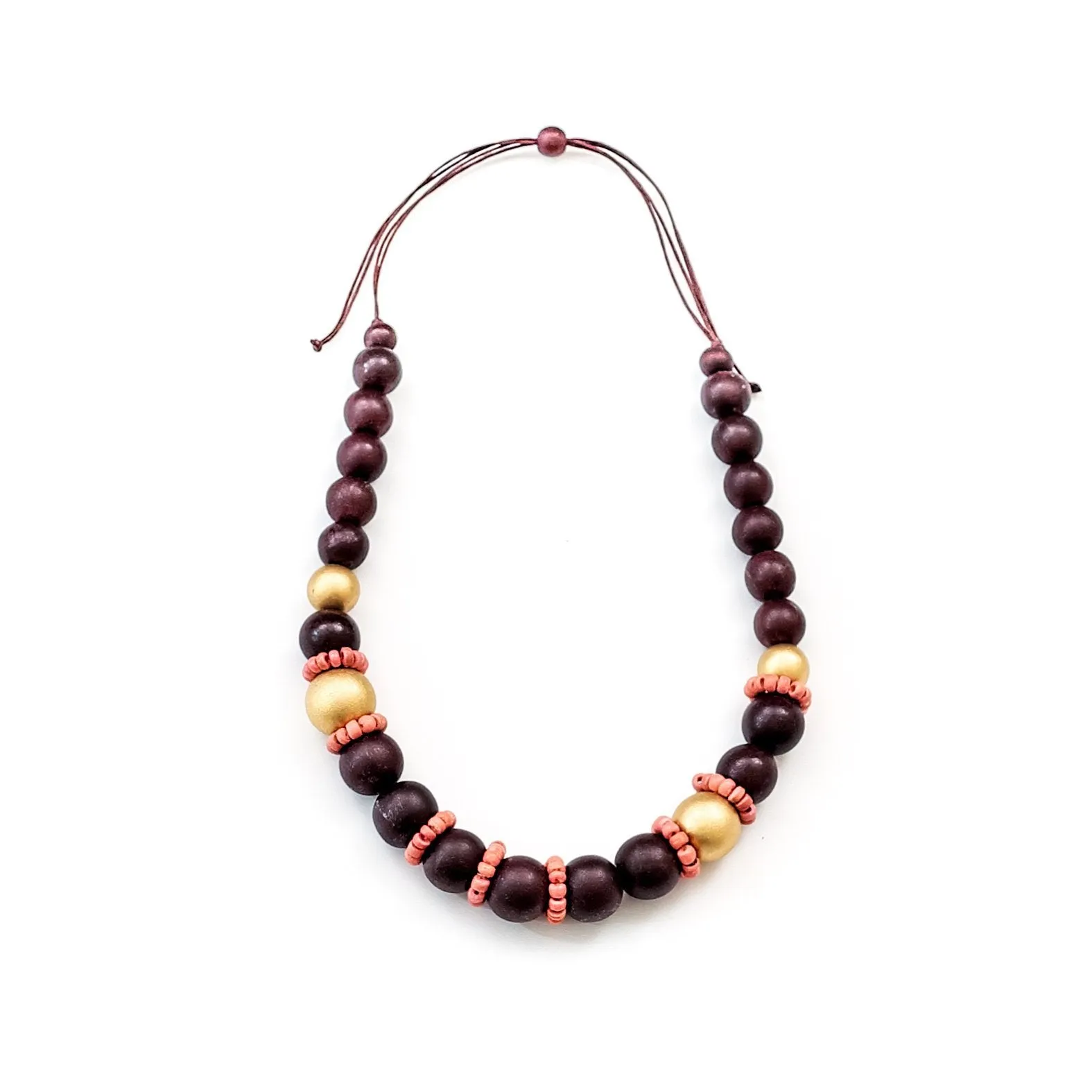 Burgundy Handmade Wooden Necklaces Pompa | LIKHÂ