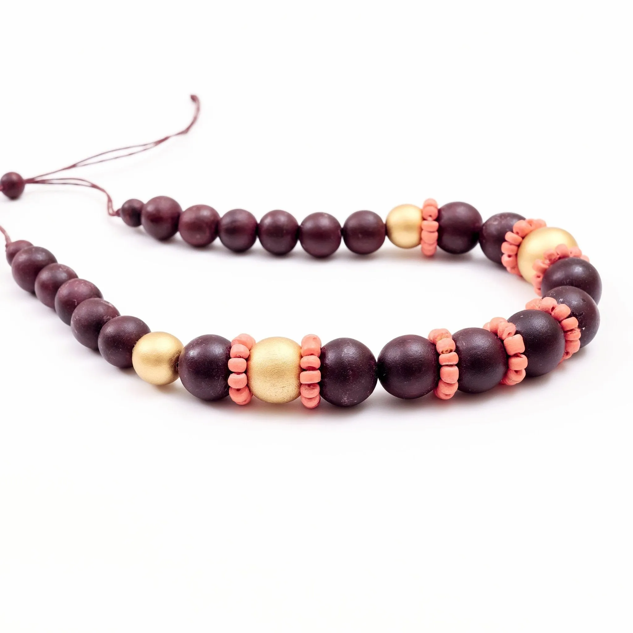 Burgundy Handmade Wooden Necklaces Pompa | LIKHÂ