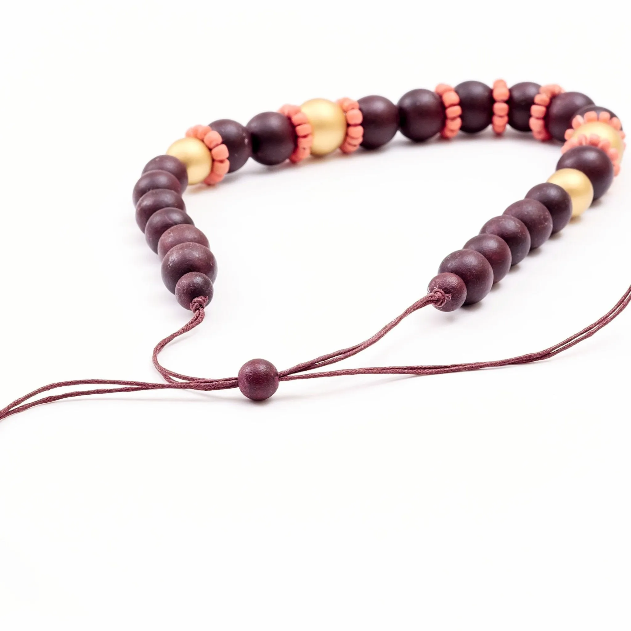 Burgundy Handmade Wooden Necklaces Pompa | LIKHÂ