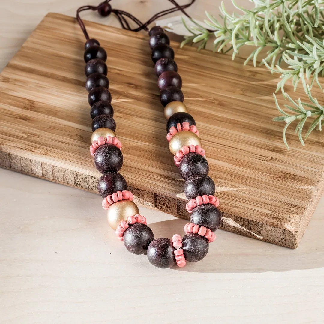 Burgundy Handmade Wooden Necklaces Pompa | LIKHÂ