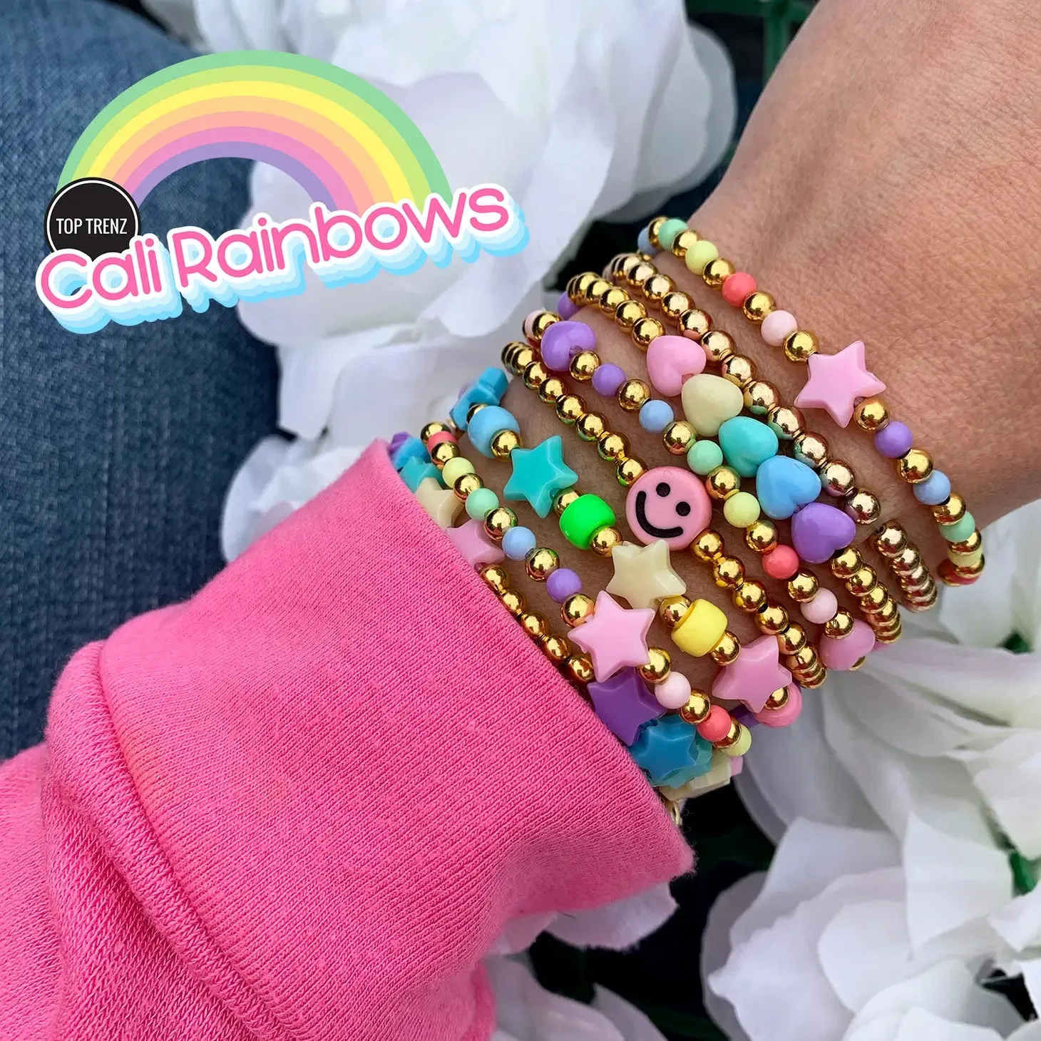 Cali Rainbow Bracelet | Love, Peace, Pink Smiley