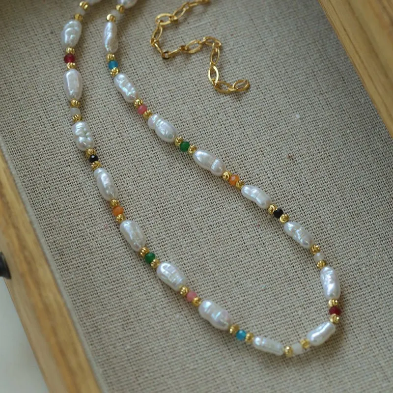 Candy-Colored Gemstone and Popcorn Pearl Beaded Necklace
