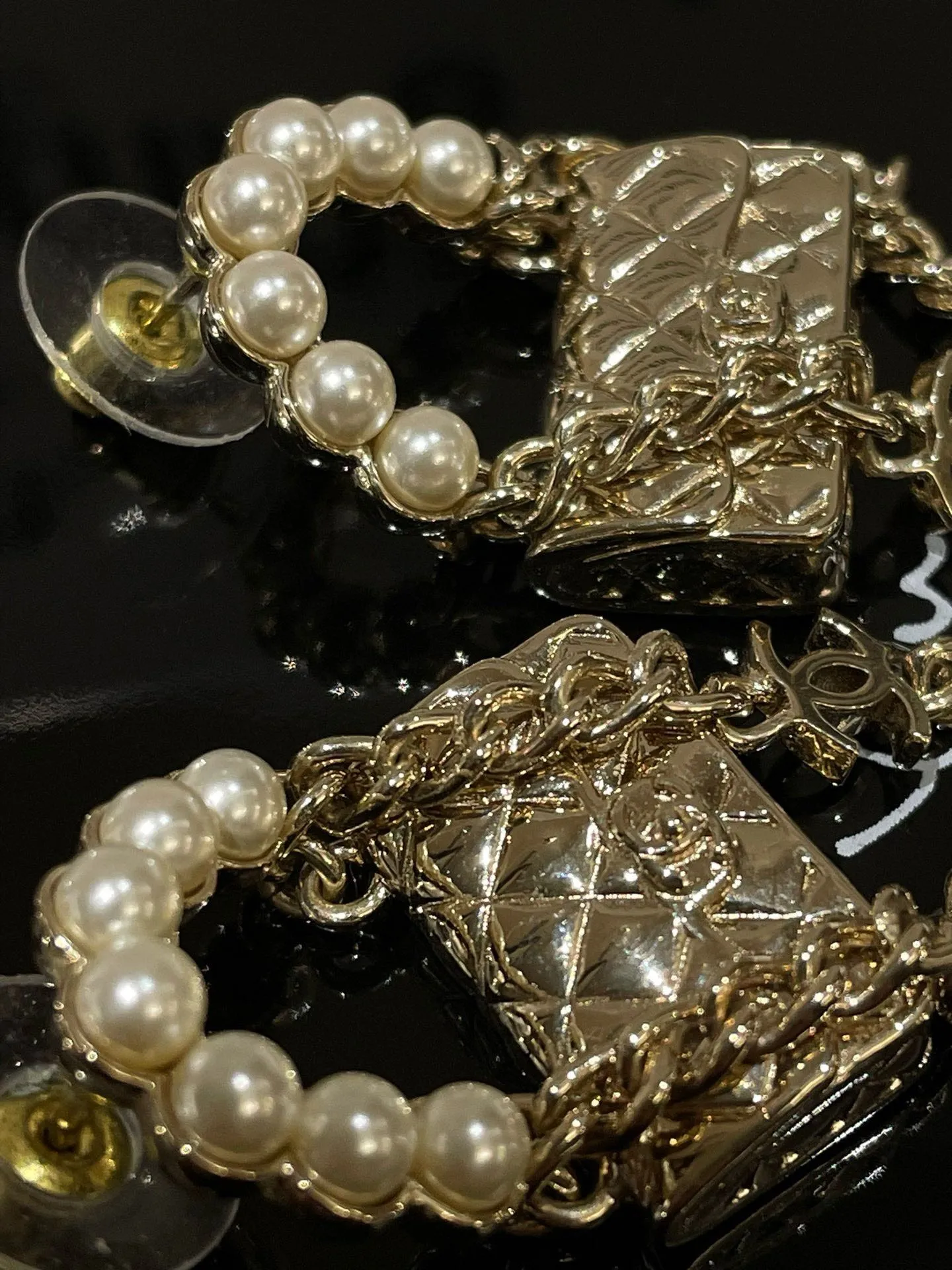Chanel 21s CF Gold Pearl Earrings