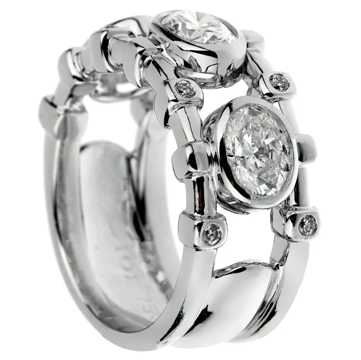 Christian Dior Oval Diamond Cocktail White Gold Ring Sz 5 3/4