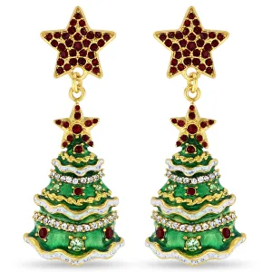 Christmas Tree Earrings with Sparkling Stars by Ritzy Couture DeLuxe - 22k Gold Plated