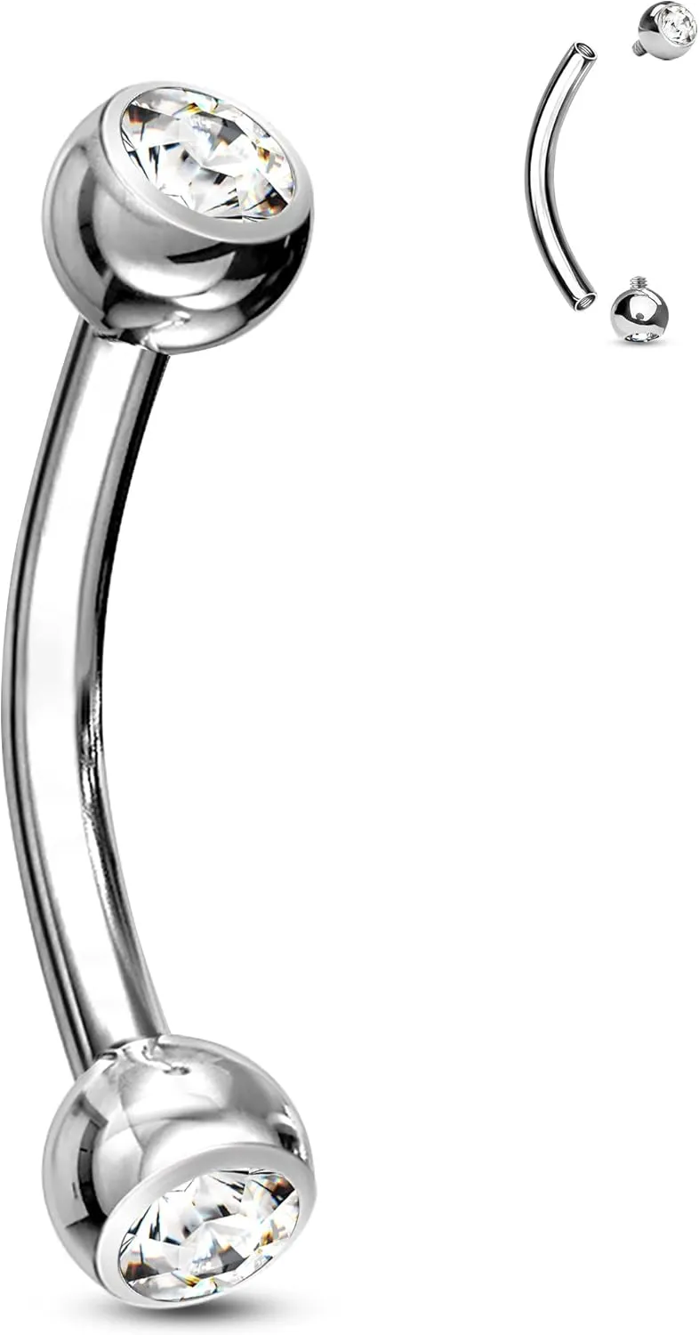 COCHARM G23 Solid Titanium Belly Button Rings 14G CZ Small Short Belly Rings Long Navel Rings 6mm/8mm/10mm/12mm/14mm/16mm Curved Barbell