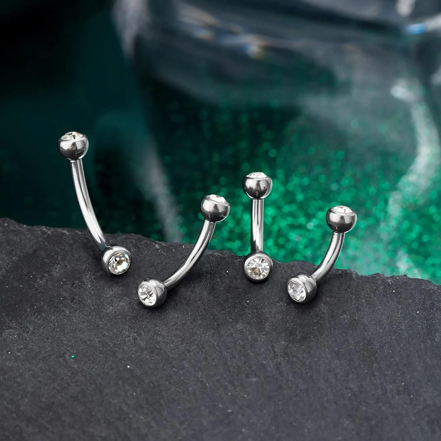 COCHARM G23 Solid Titanium Belly Button Rings 14G CZ Small Short Belly Rings Long Navel Rings 6mm/8mm/10mm/12mm/14mm/16mm Curved Barbell
