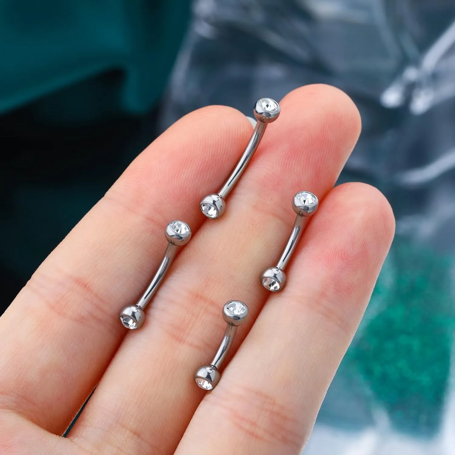 COCHARM G23 Solid Titanium Belly Button Rings 14G CZ Small Short Belly Rings Long Navel Rings 6mm/8mm/10mm/12mm/14mm/16mm Curved Barbell