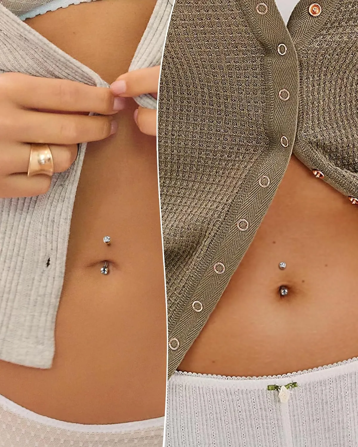 COCHARM G23 Solid Titanium Belly Button Rings 14G CZ Small Short Belly Rings Long Navel Rings 6mm/8mm/10mm/12mm/14mm/16mm Curved Barbell