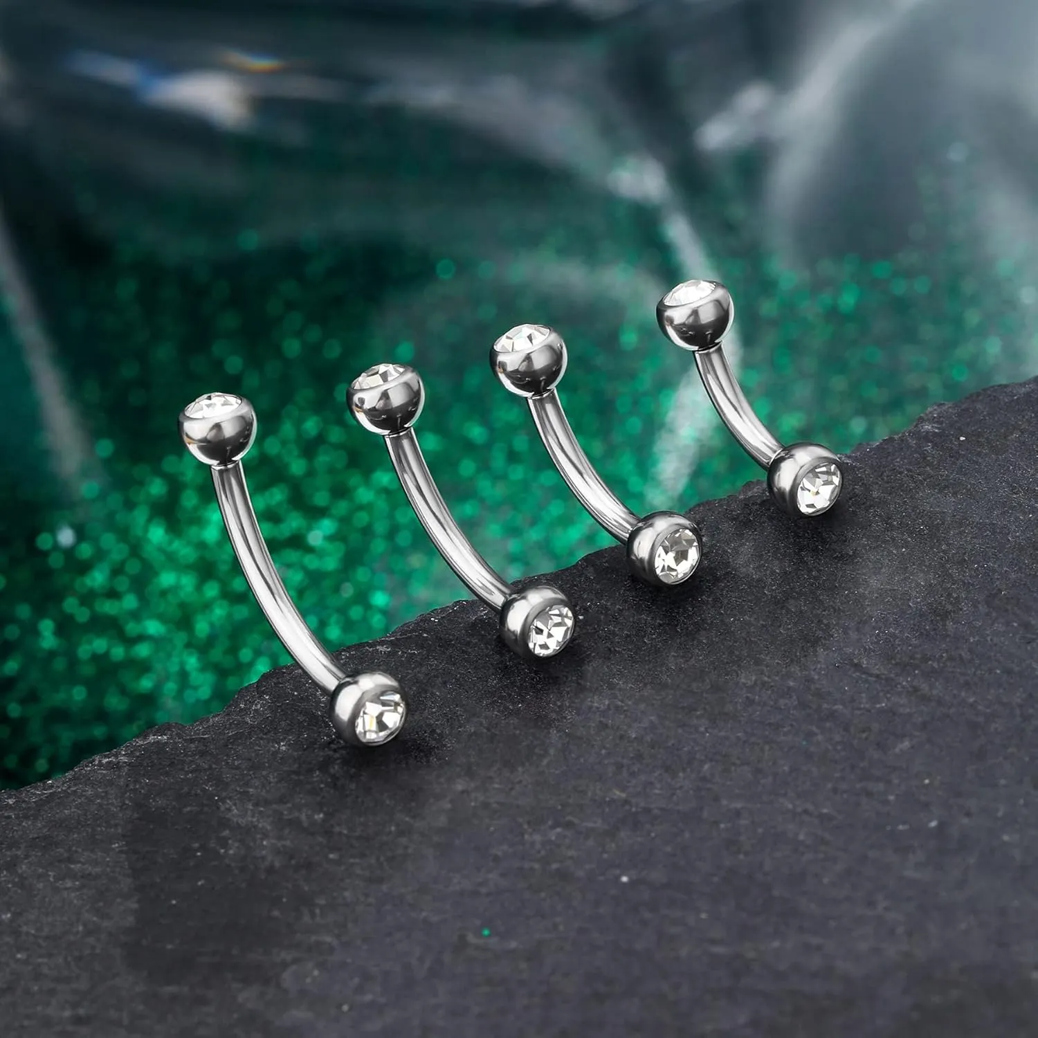 COCHARM G23 Solid Titanium Belly Button Rings 14G CZ Small Short Belly Rings Long Navel Rings 6mm/8mm/10mm/12mm/14mm/16mm Curved Barbell