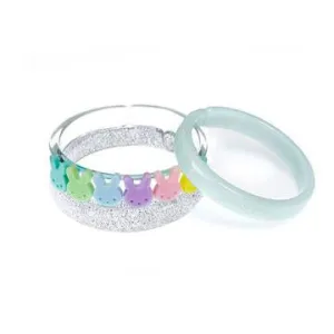 Colorful Pastel Bunnies   Glitter Silver Bangles