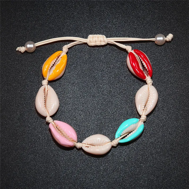 Colorful Printed Women Bracelet Shell Conch Braid Ankle Chain