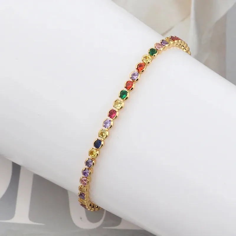 Colorful Rainbow Zircon CZ Tennis Chain Bracelet