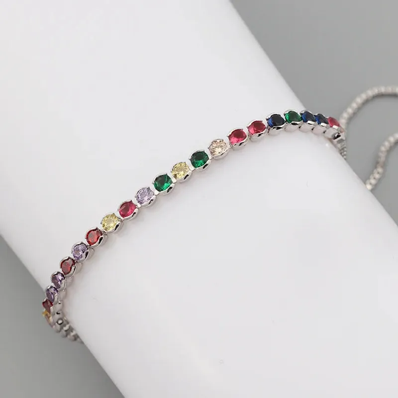 Colorful Rainbow Zircon CZ Tennis Chain Bracelet