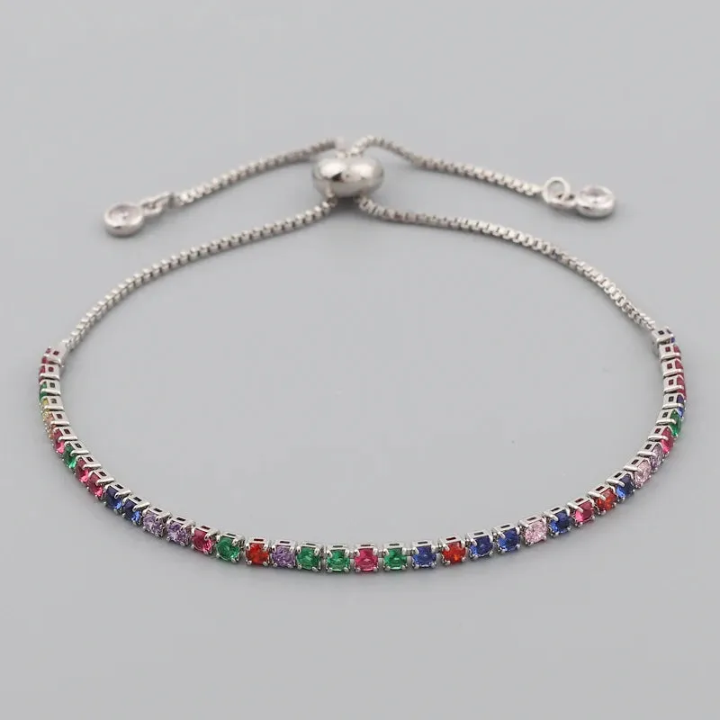 Colorful Rainbow Zircon CZ Tennis Chain Bracelet