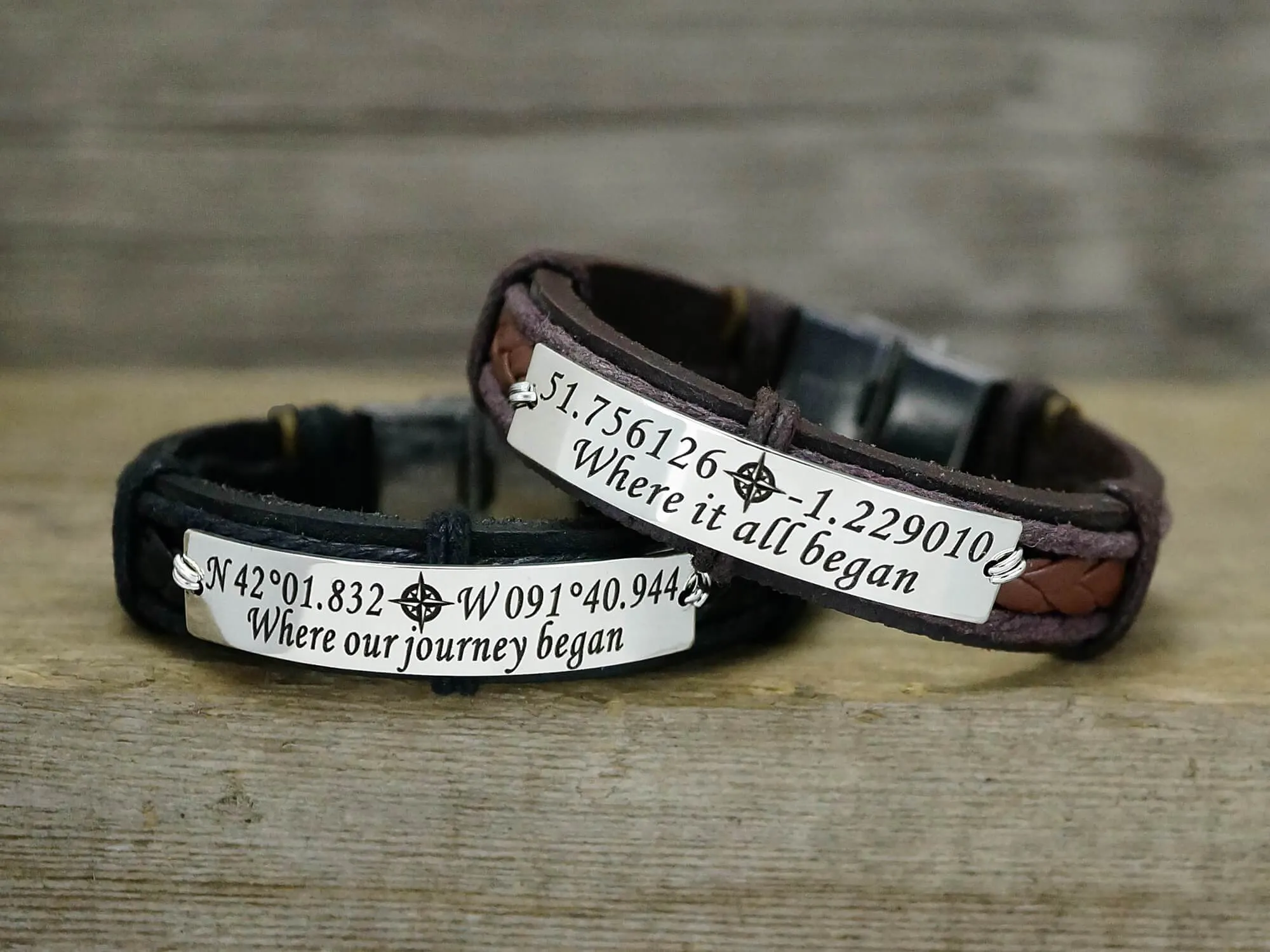 Coordinates Couple Bracelets, Customized Matching Leather Bracelets