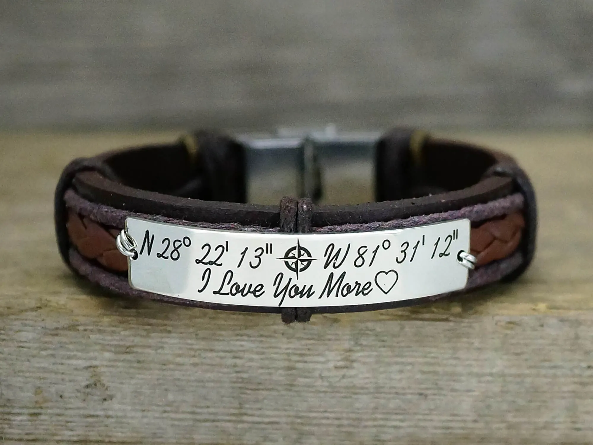 Coordinates Couple Bracelets, Customized Matching Leather Bracelets