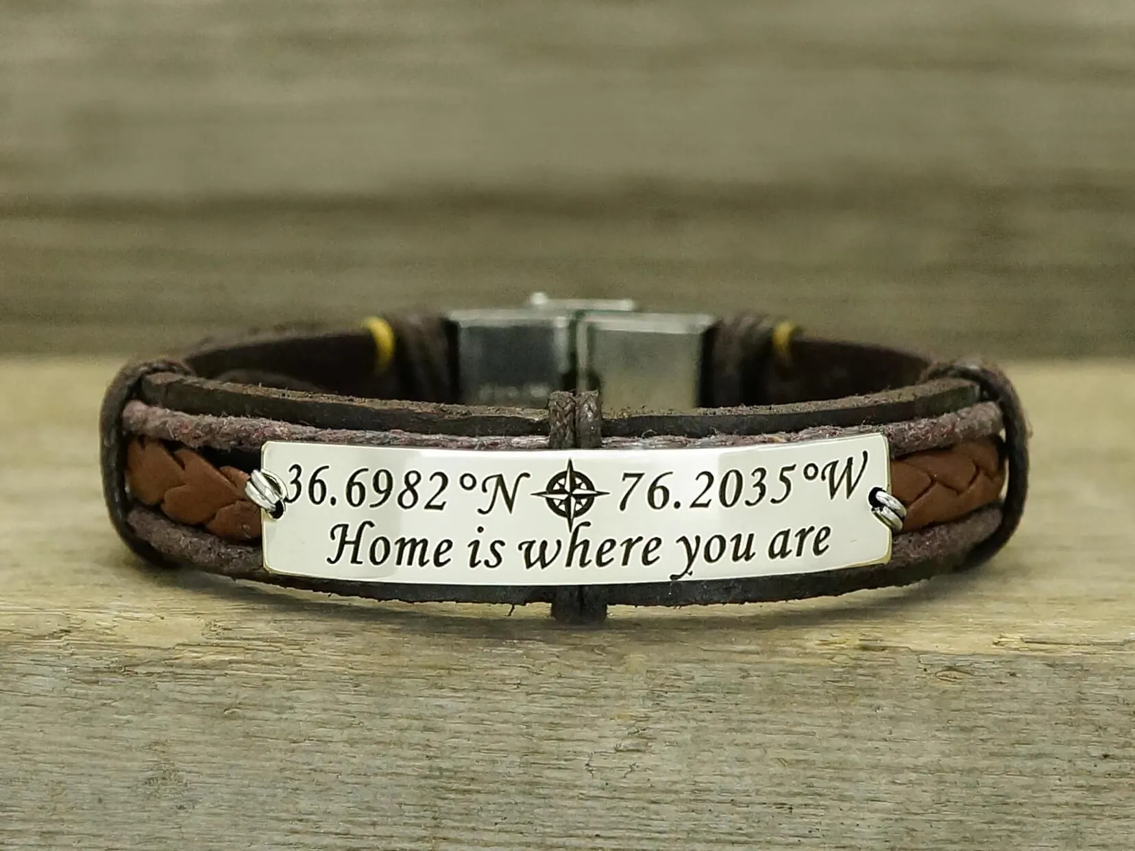 Coordinates Couple Bracelets, Customized Matching Leather Bracelets