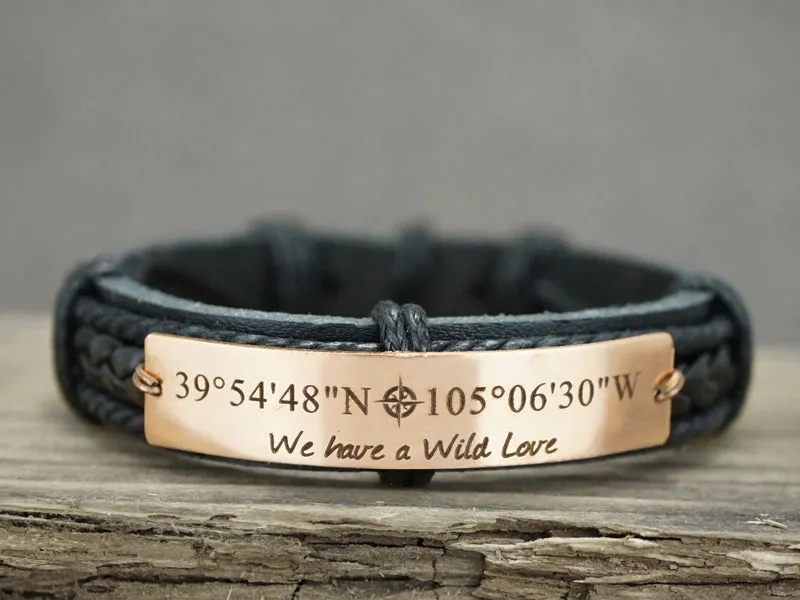 Coordinates Couple Bracelets, Customized Matching Leather Bracelets
