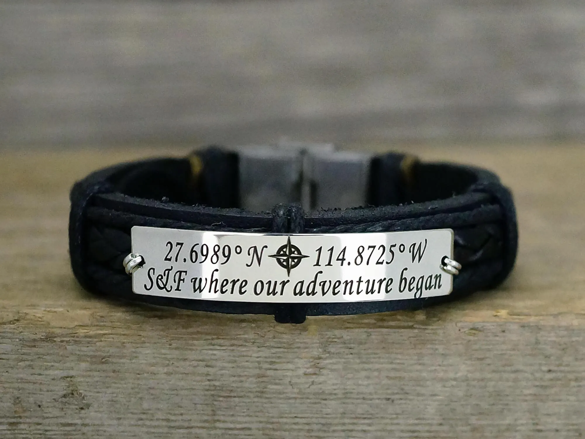 Coordinates Couple Bracelets, Customized Matching Leather Bracelets