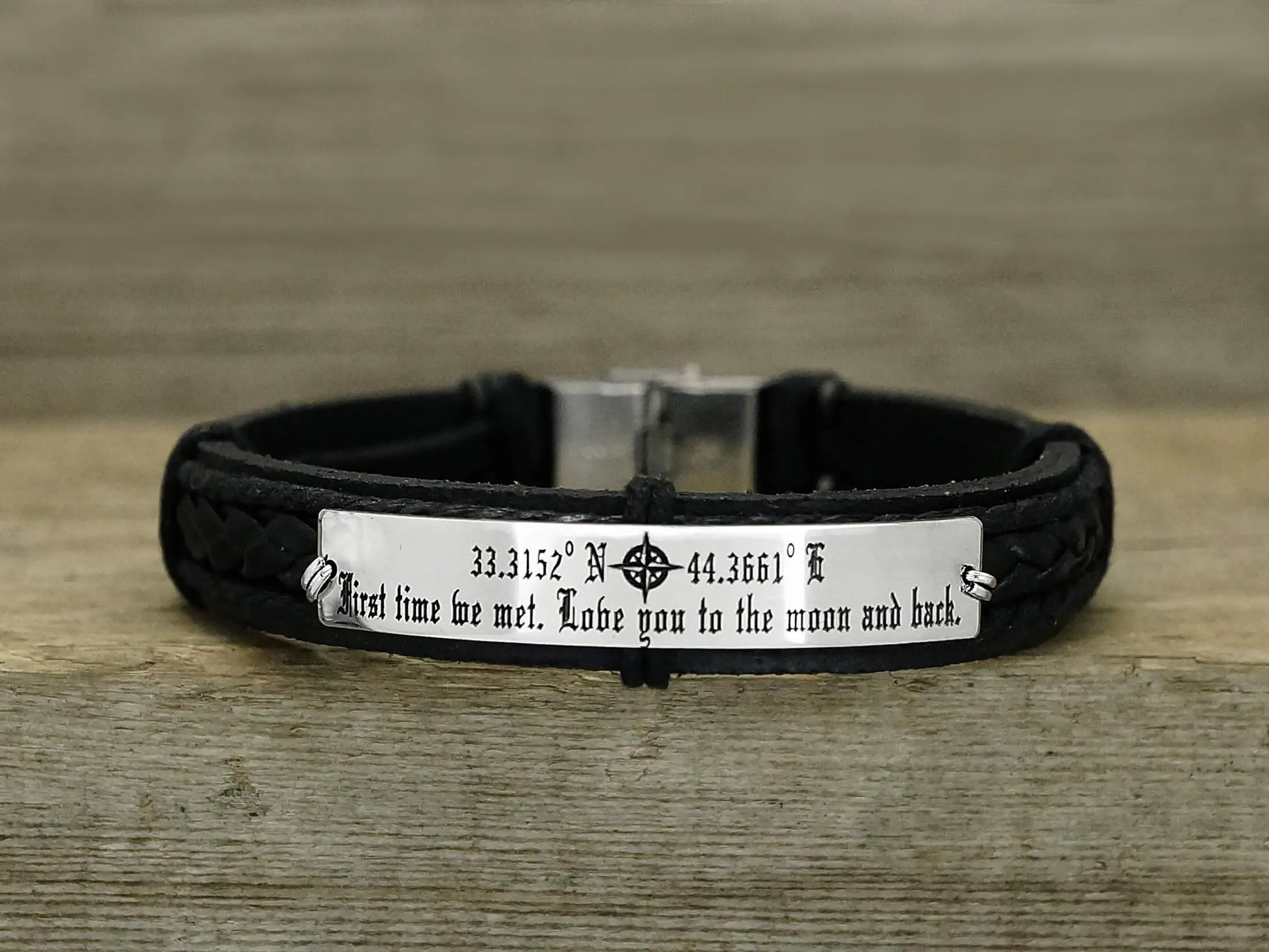 Coordinates Couple Bracelets, Customized Matching Leather Bracelets
