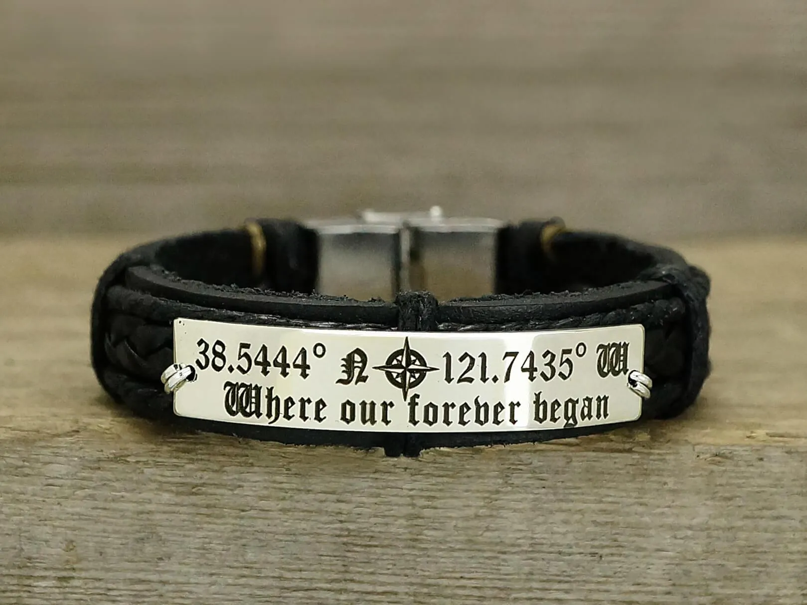 Coordinates Couple Bracelets, Customized Matching Leather Bracelets