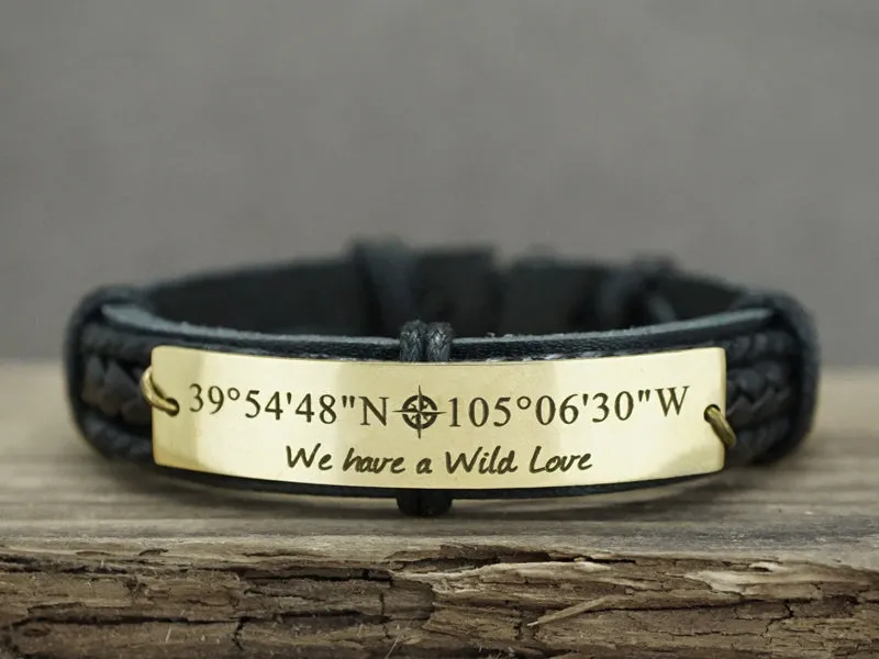 Coordinates Couple Bracelets, Customized Matching Leather Bracelets