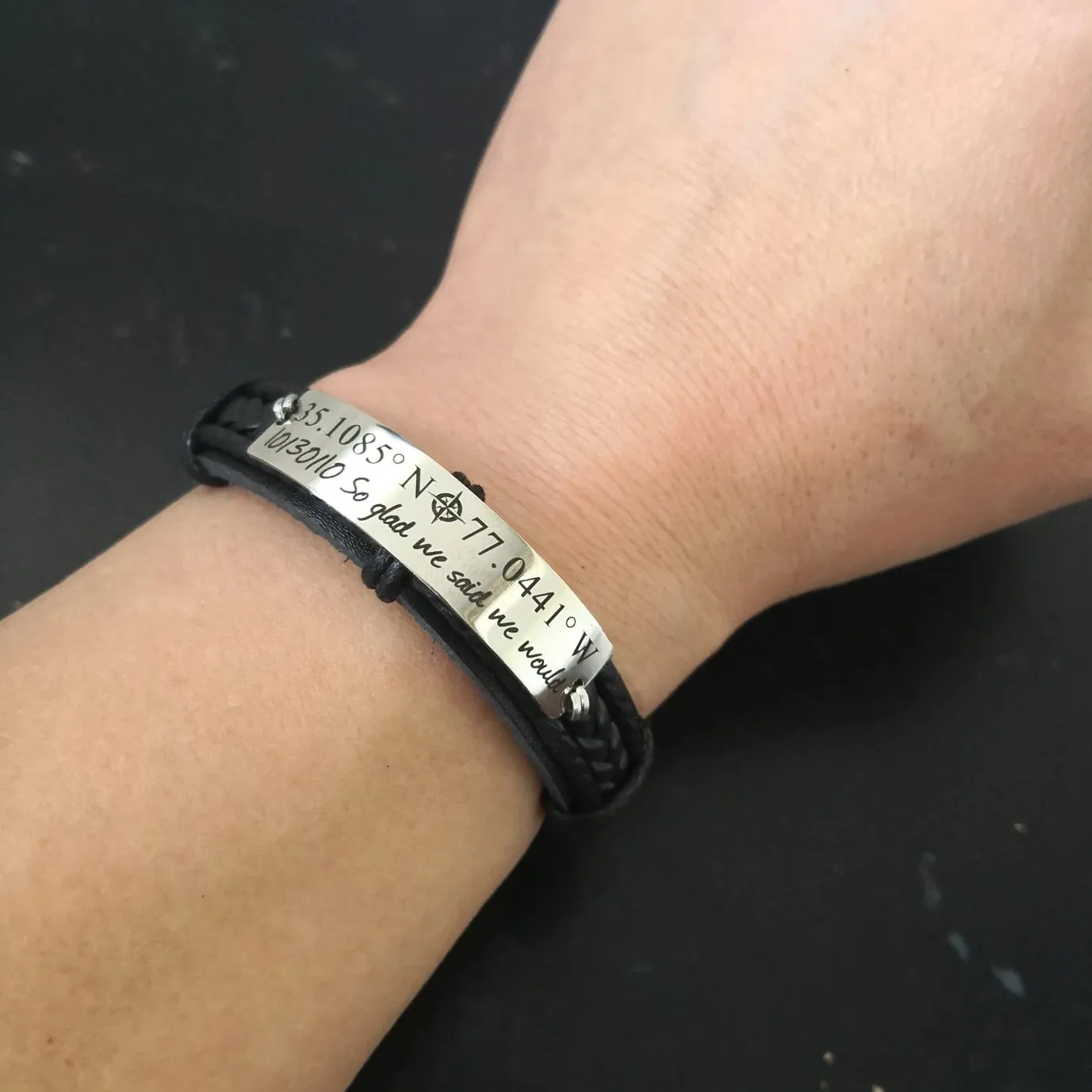 Coordinates Couple Bracelets, Customized Matching Leather Bracelets