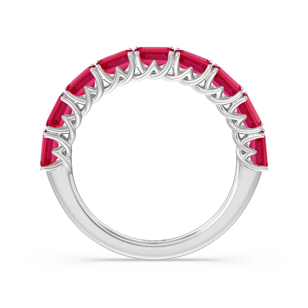 Created Ruby Emerald East-West Modern Trellis Anniversary Ring