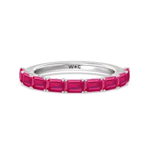 Created Ruby Emerald East-West Modern Trellis Anniversary Ring