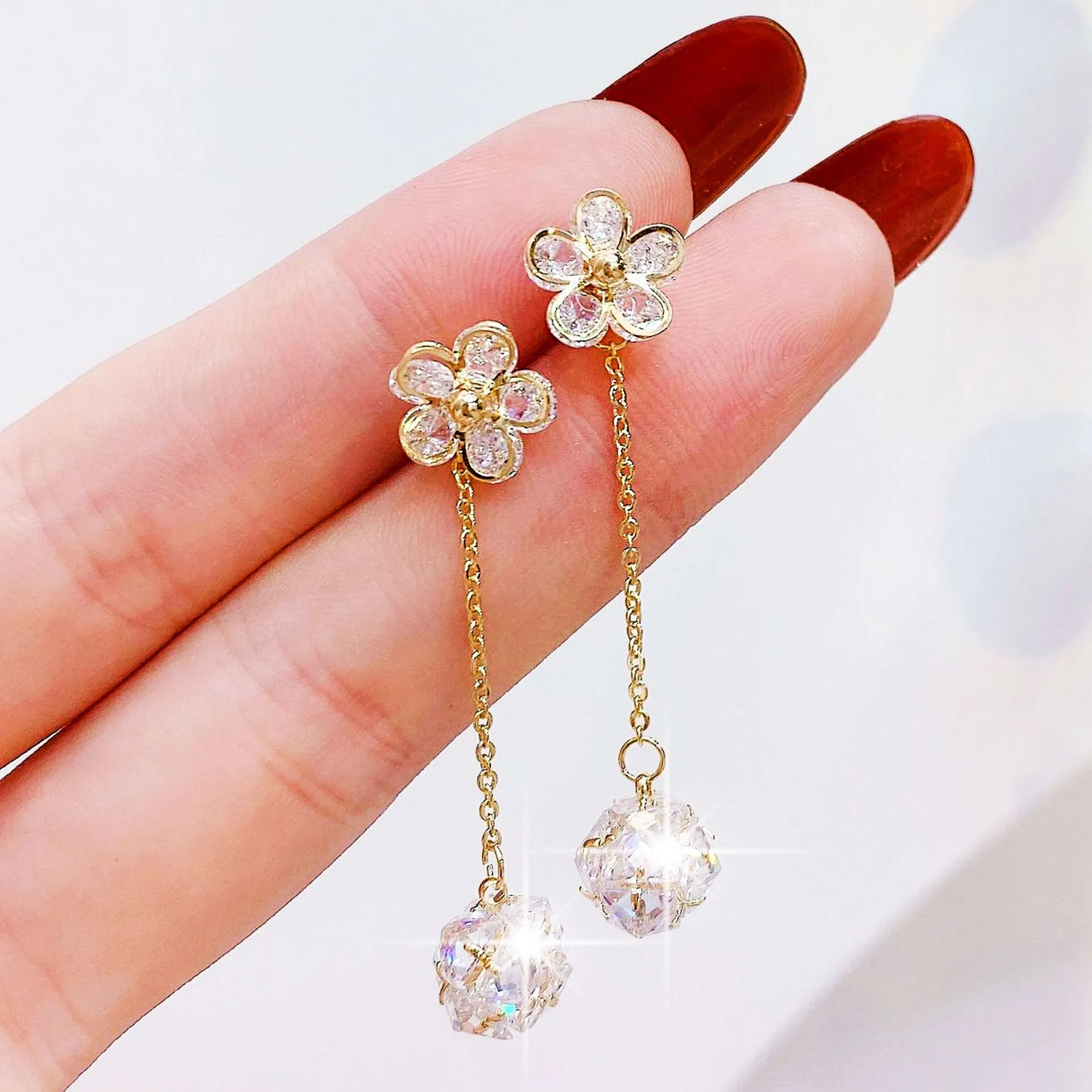 Cz Ear Studs Exquisite Flower Crystal Both  Earrings