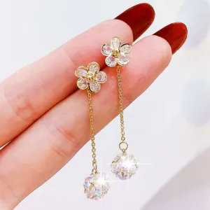 Cz Ear Studs Exquisite Flower Crystal Both  Earrings