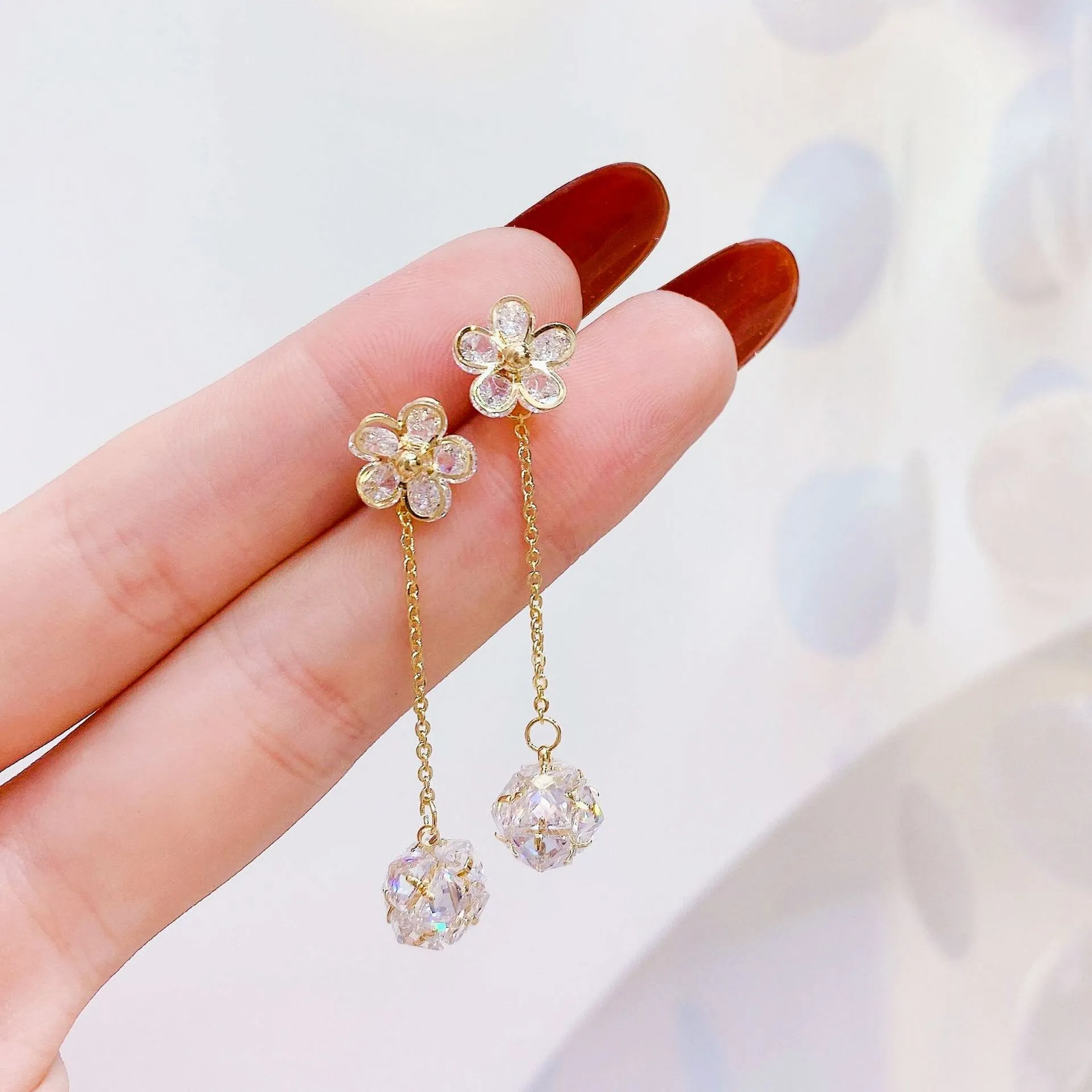 Cz Ear Studs Exquisite Flower Crystal Both  Earrings