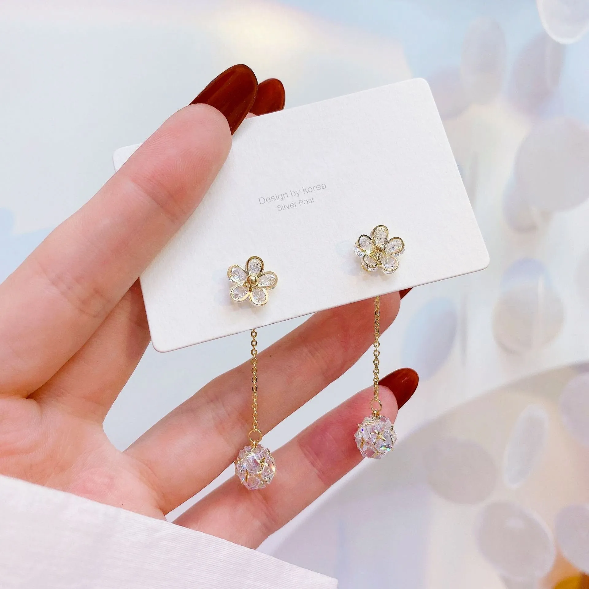 Cz Ear Studs Exquisite Flower Crystal Both  Earrings