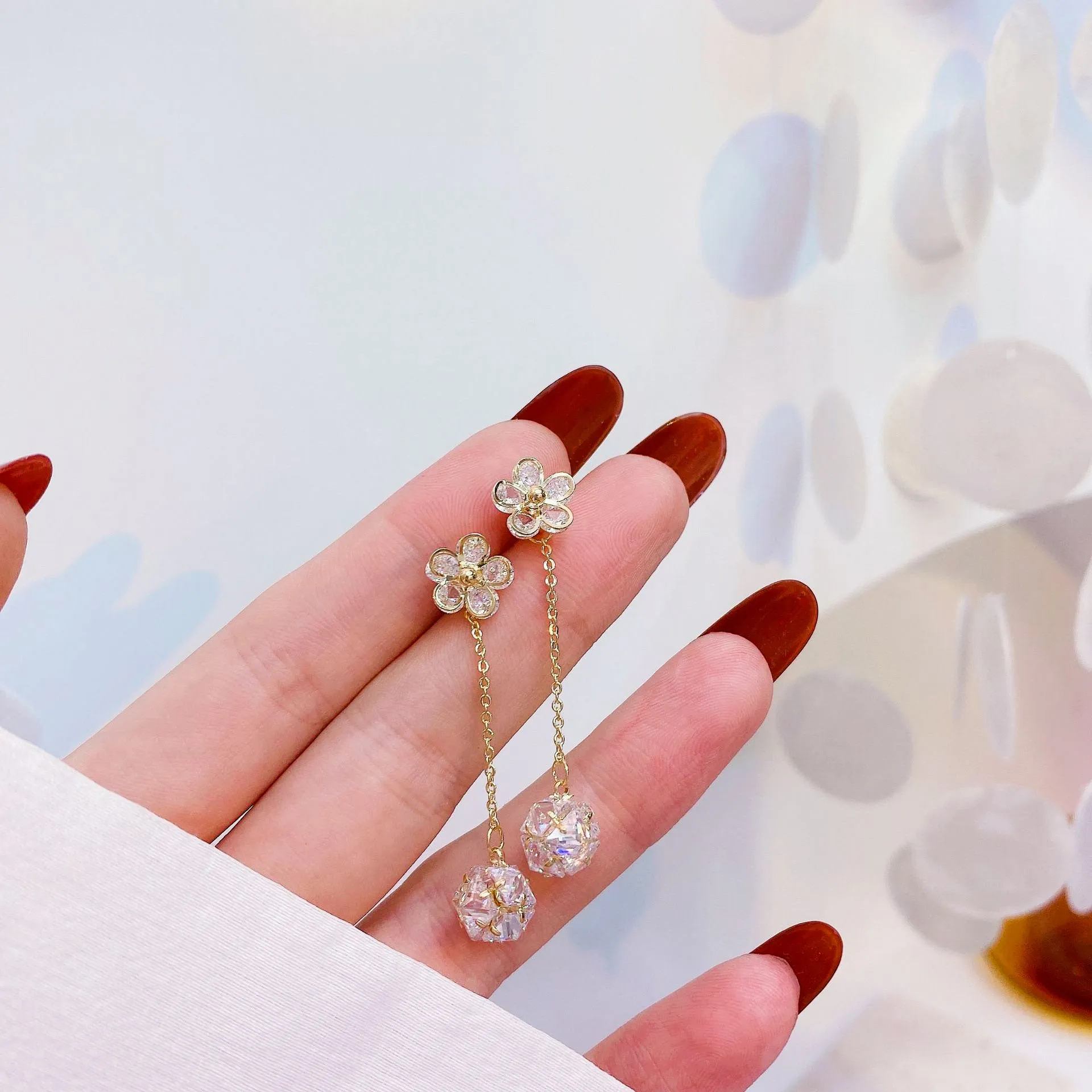 Cz Ear Studs Exquisite Flower Crystal Both  Earrings