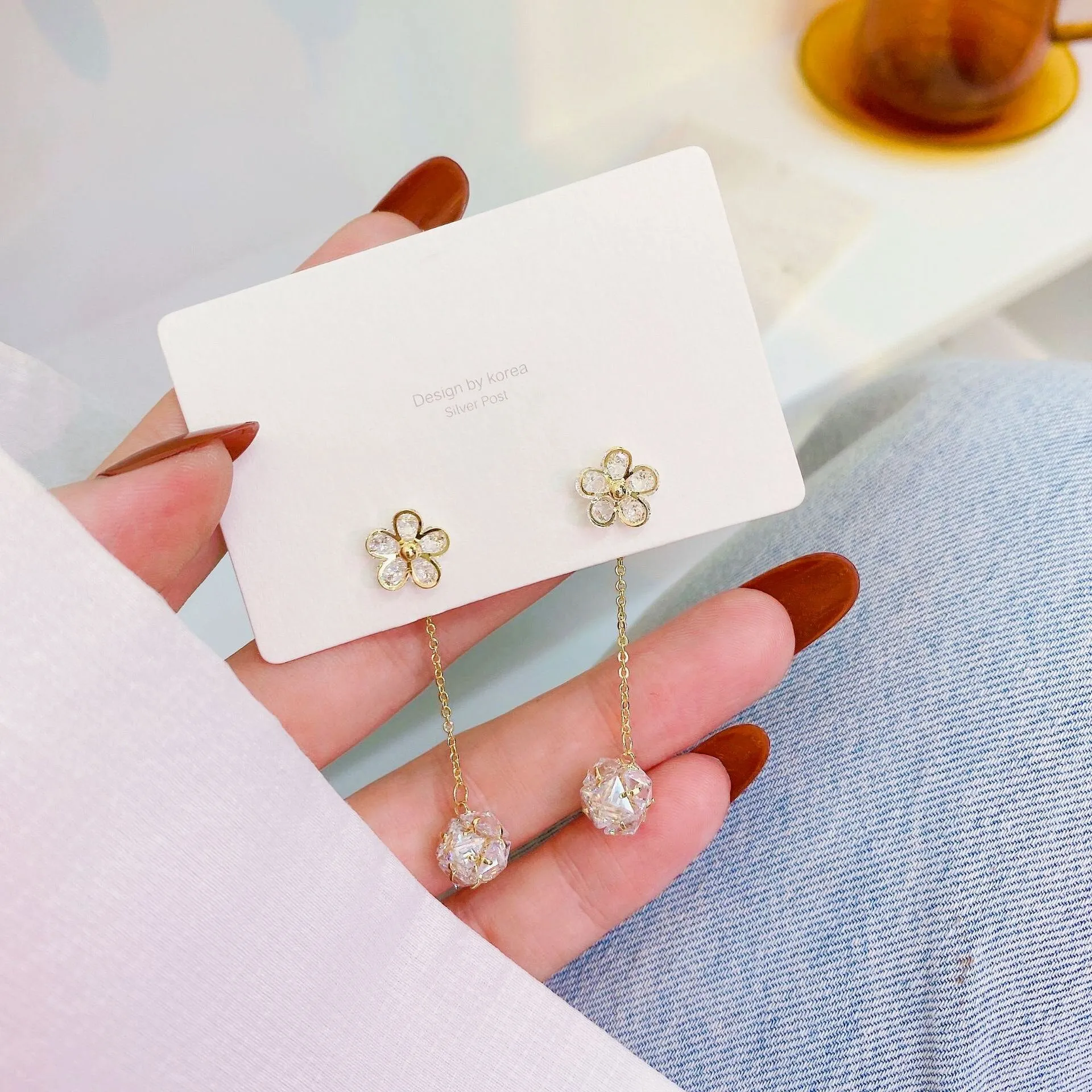 Cz Ear Studs Exquisite Flower Crystal Both  Earrings