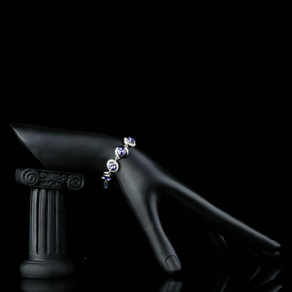 Dark Shiny Blue Crystal Chain Link Bracelet