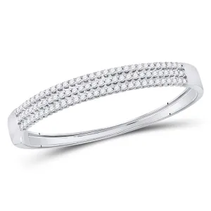 Dazzling 14kt White Gold Triple Row Diamond Bangle Bracelet - 3 Carat Total Weight