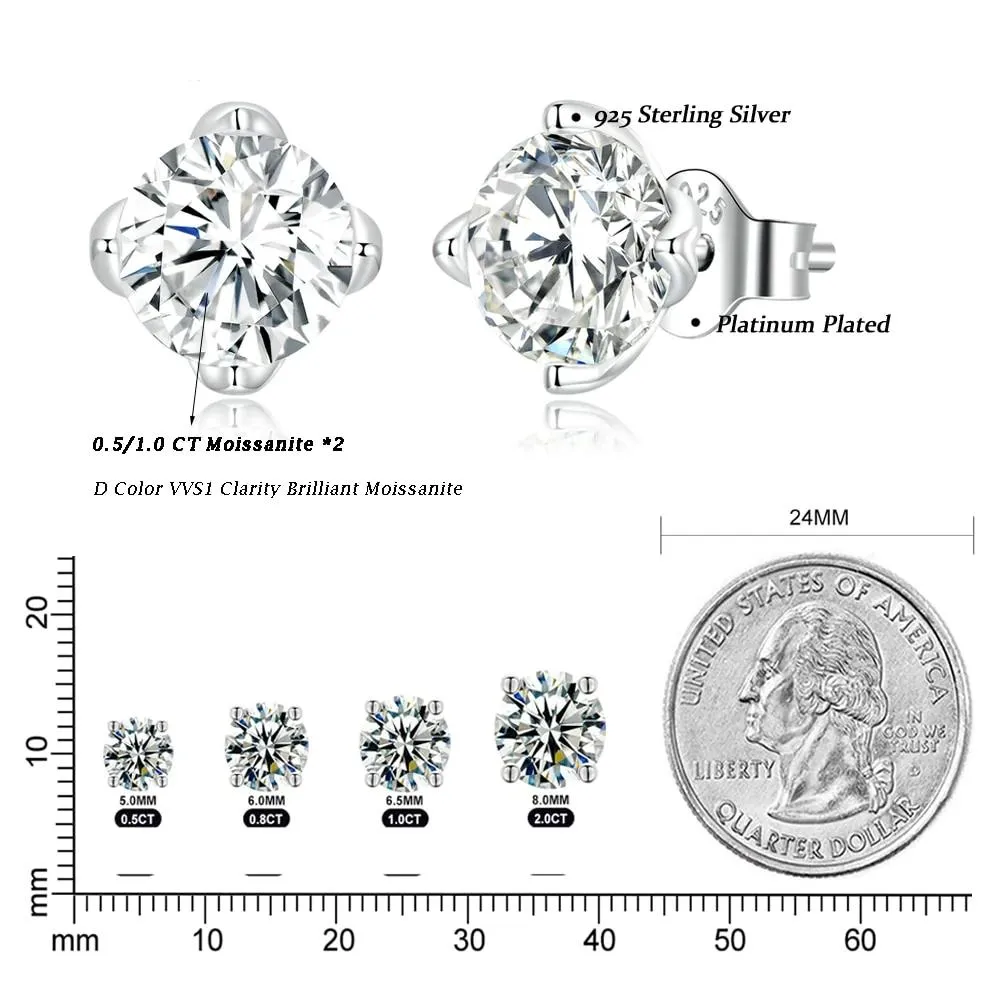 Dazzling Moissanite Stud Earrings (0.5CT | 1.0CT)