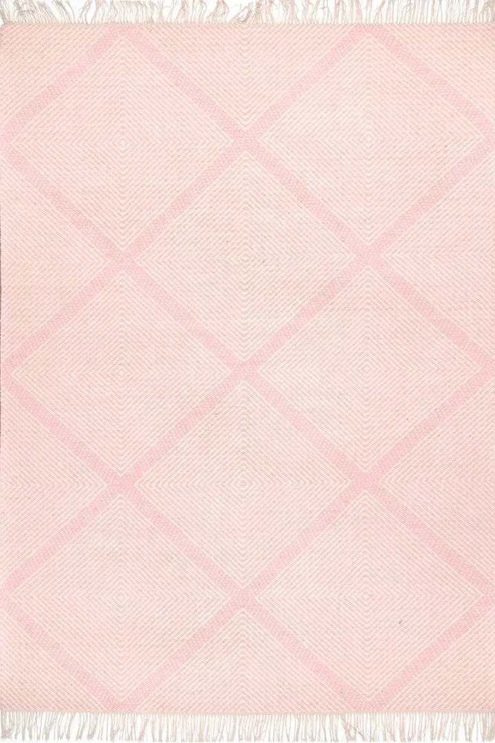 Delhi Flatweave Diamond Wool Rug -  106 Pink