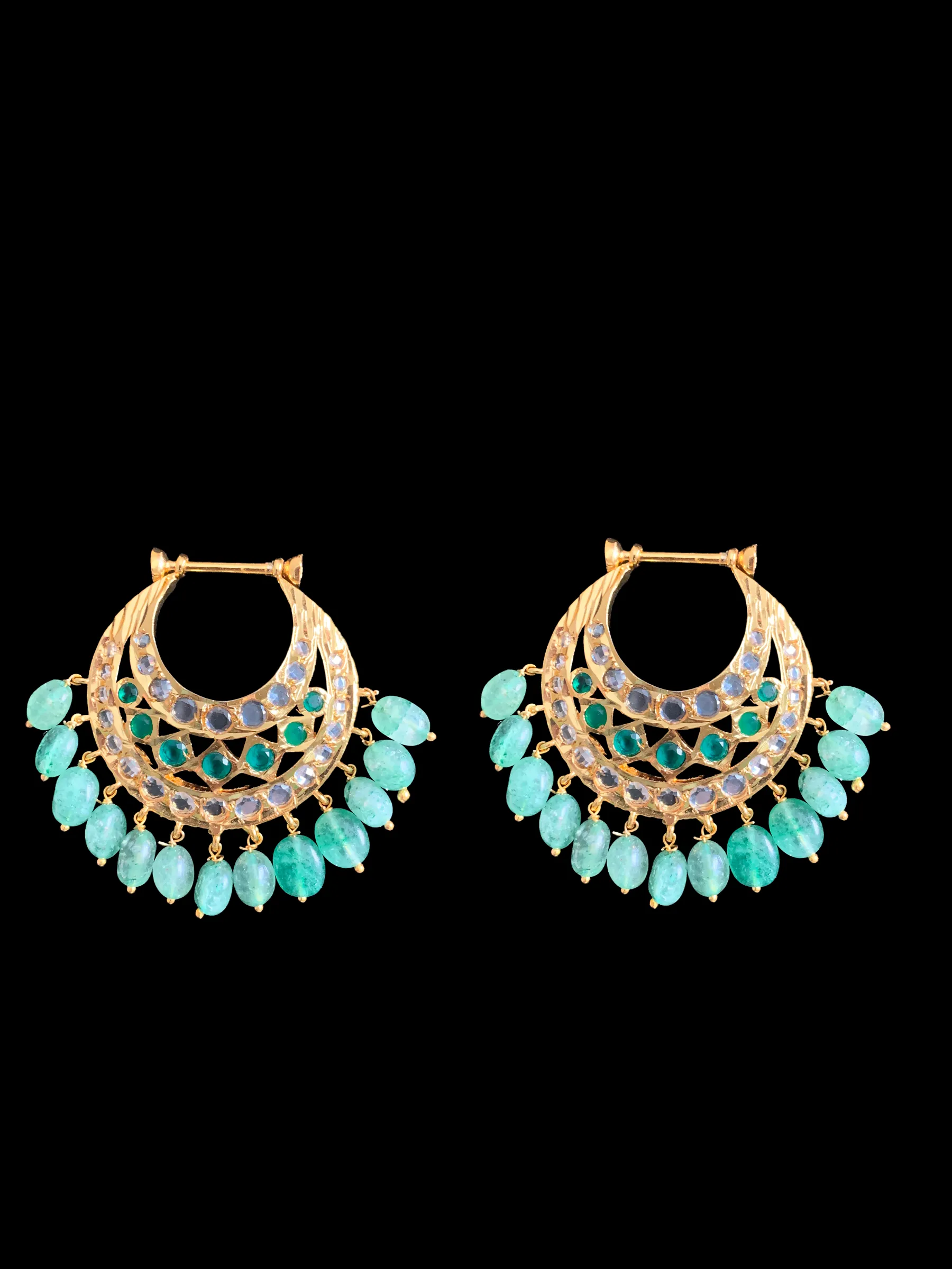 DER355 Yeshma gold  plated chandbali with emerald  beads READY TO SHIP)   )