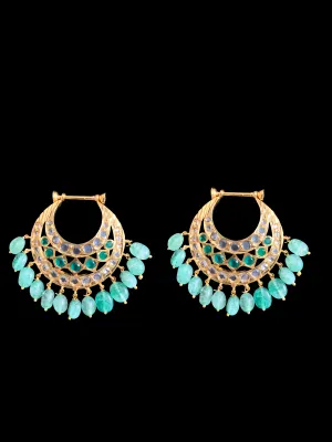 DER355 Yeshma gold  plated chandbali with emerald  beads READY TO SHIP)   )