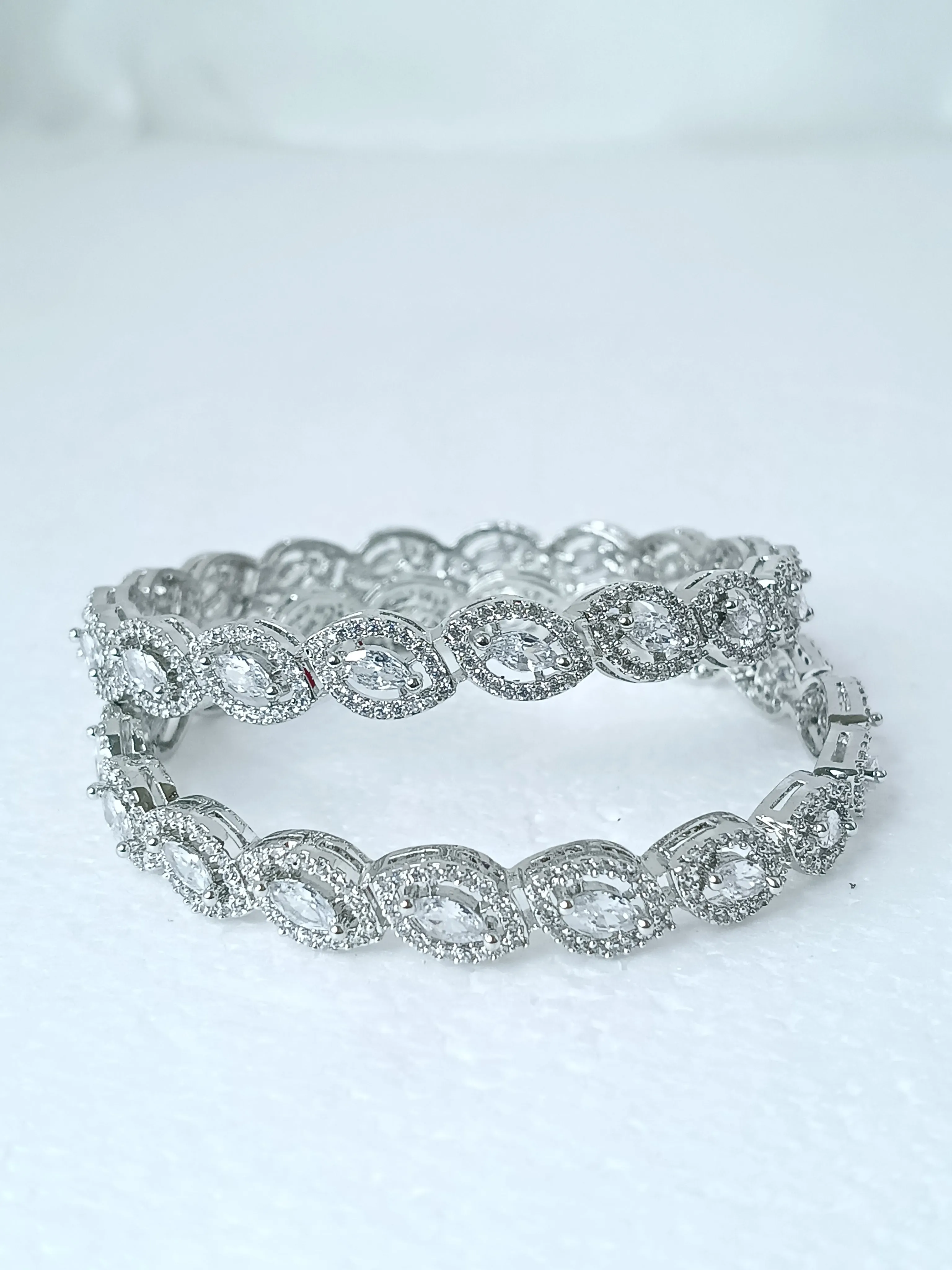 Designer Silver Plated American Diamond Bangle/Bracelet (D212)