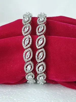Designer Silver Plated American Diamond Bangle/Bracelet (D212)