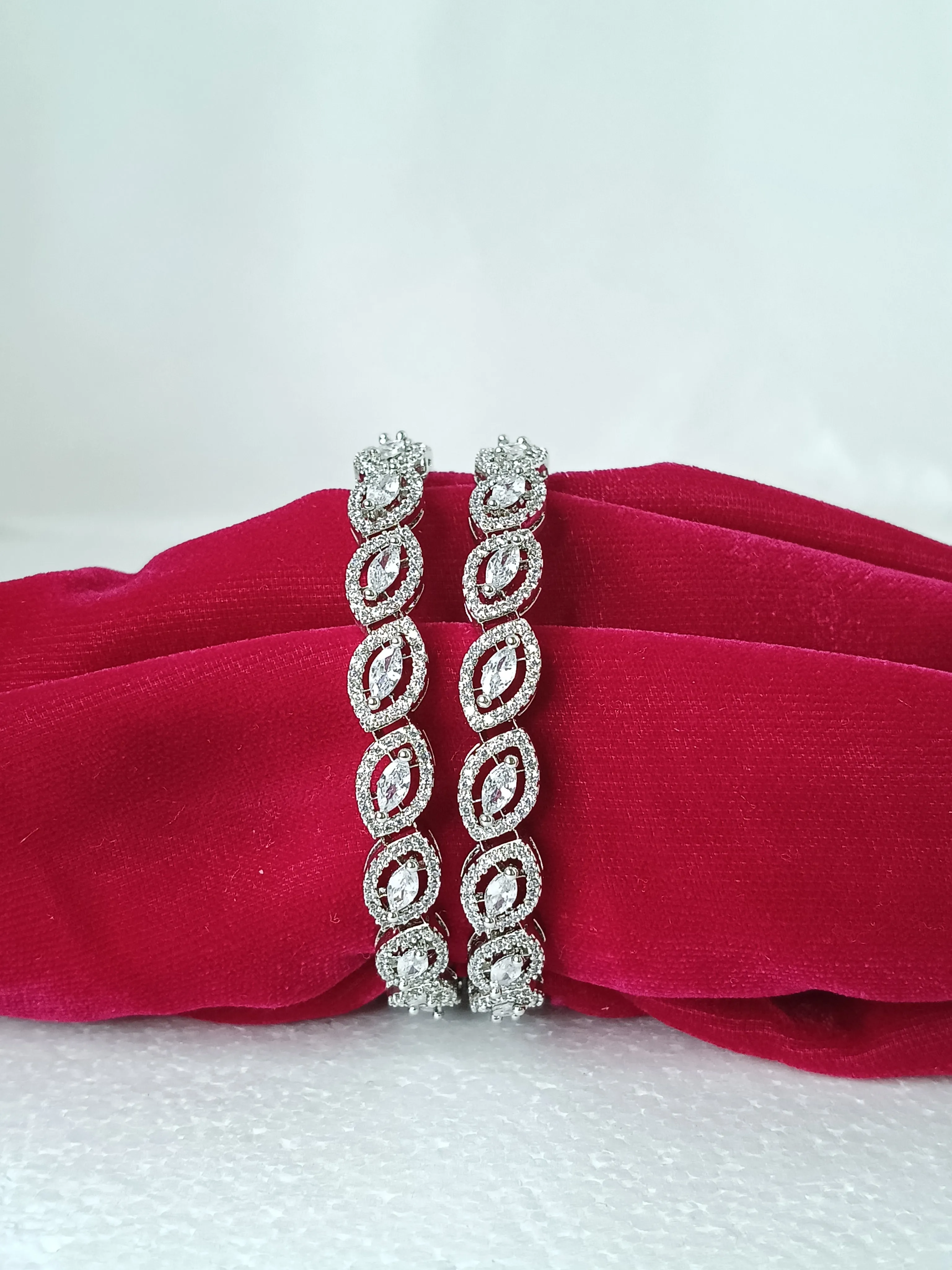 Designer Silver Plated American Diamond Bangle/Bracelet (D212)