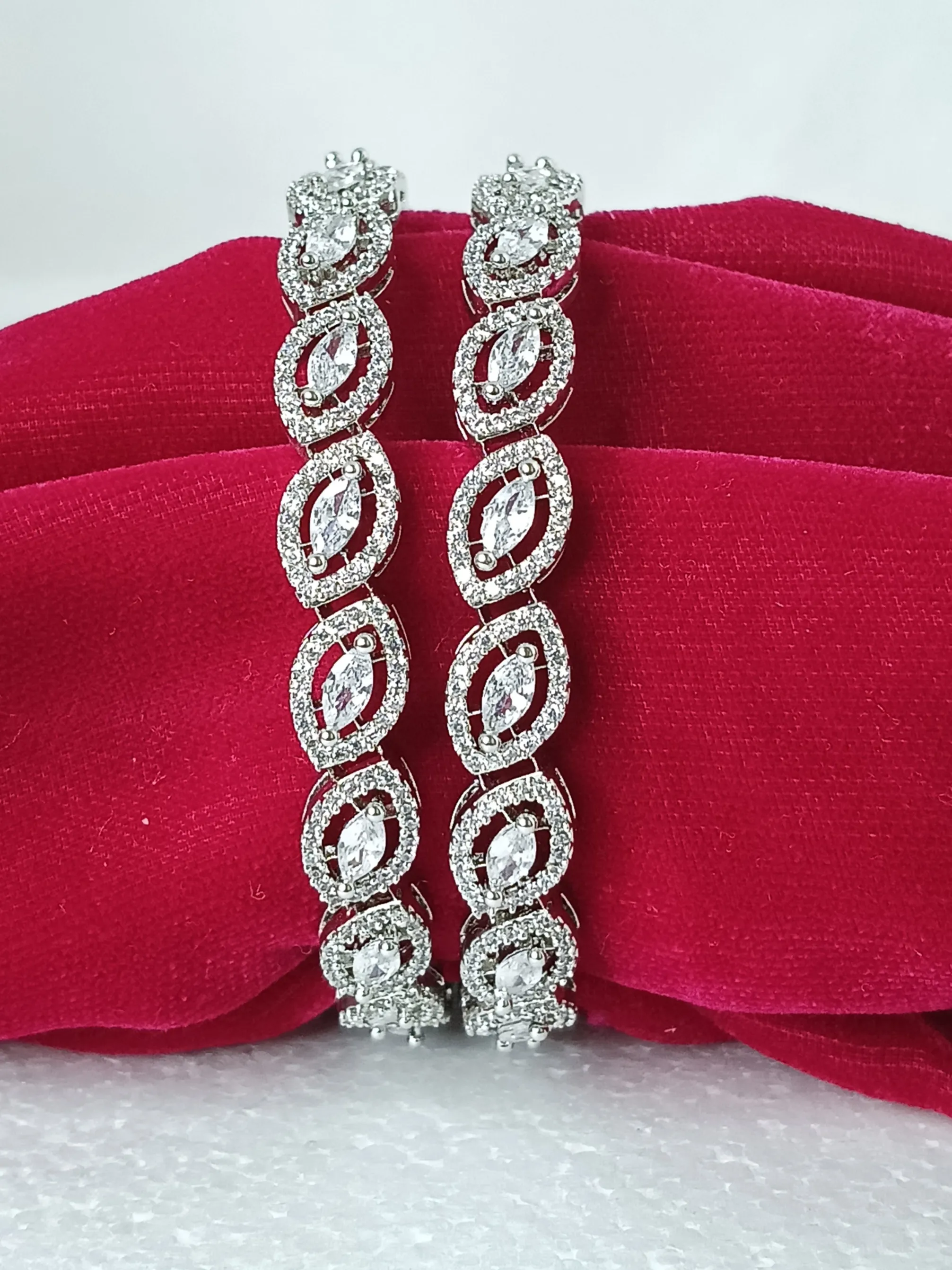 Designer Silver Plated American Diamond Bangle/Bracelet (D212)