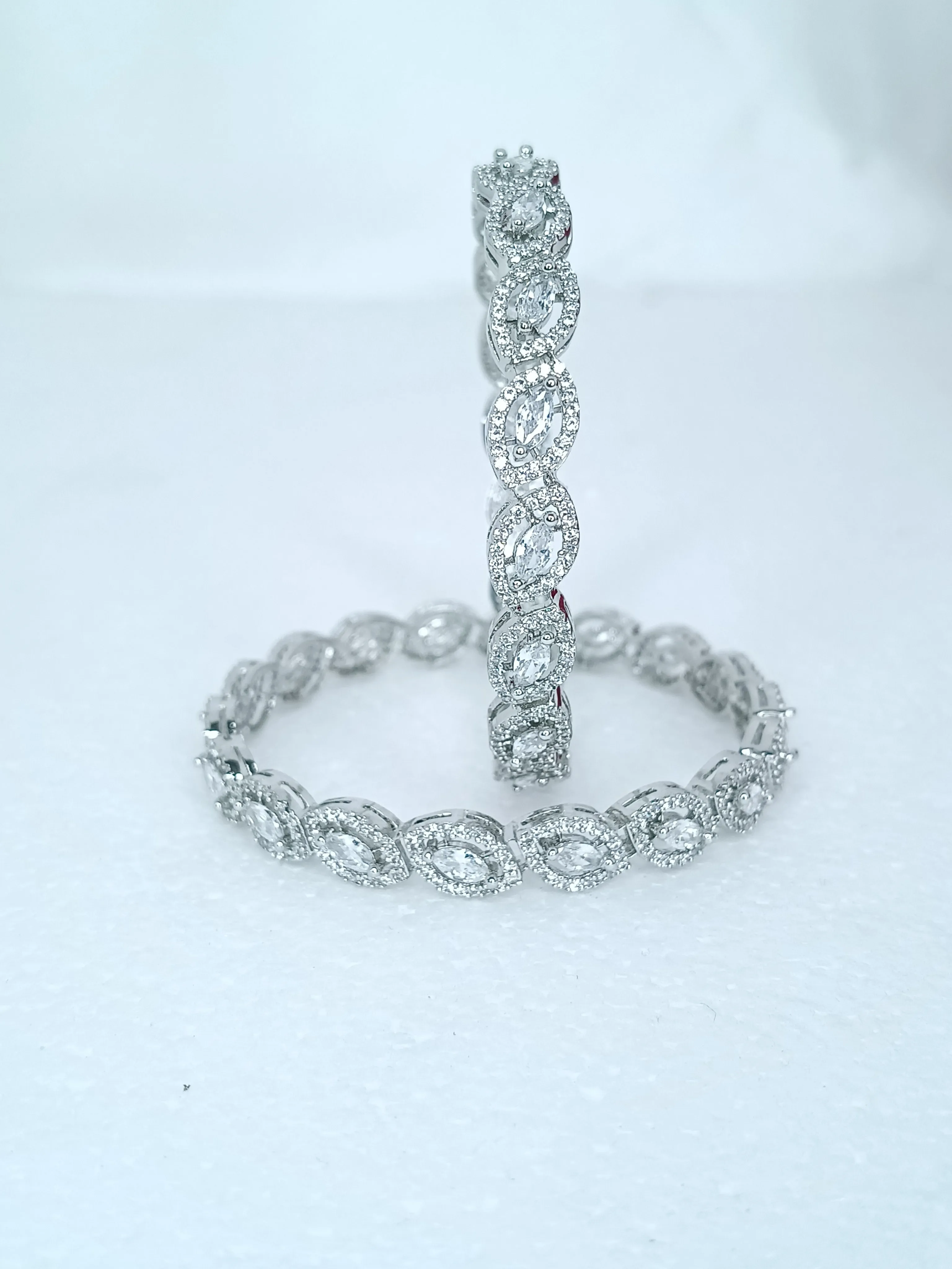 Designer Silver Plated American Diamond Bangle/Bracelet (D212)