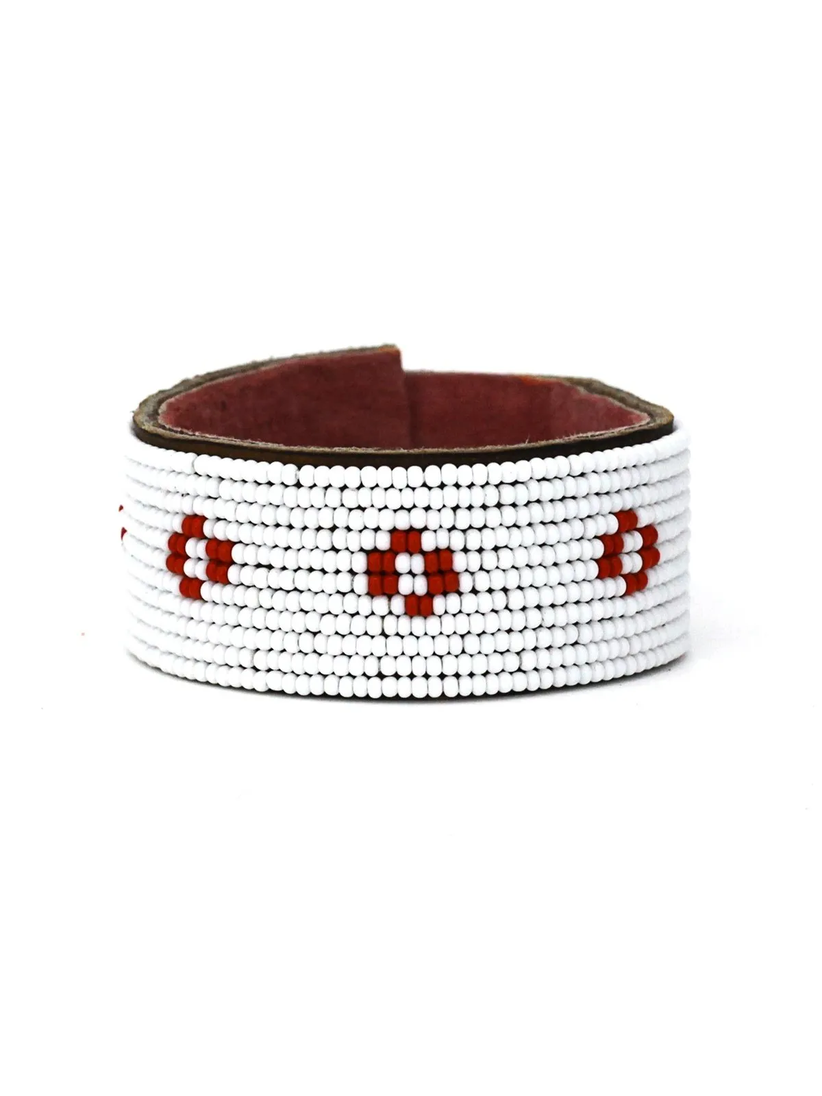 Diamond Red Beaded Leather Cuff